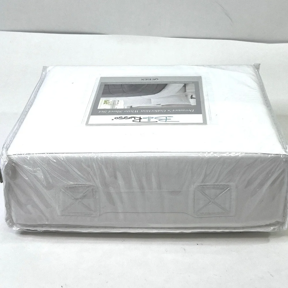 Bella Russo White Microfiber Queen Sheet Set New in Package Flat Fitted 2 Pillow